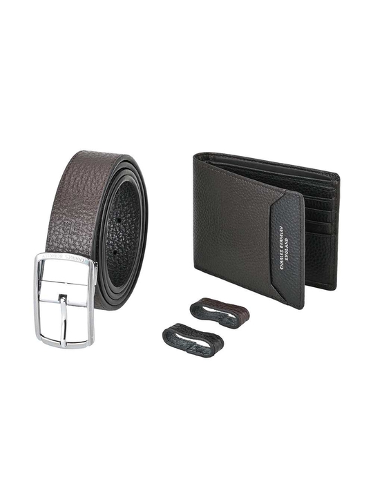 Tumbled Leather Wallet & Silver Buckle Belt Gift Set